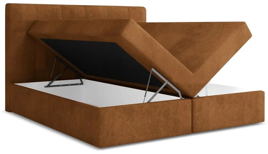 Terrakotta színű ágyneműtartós boxspring ágy 140x200 cm Palta – Makamii