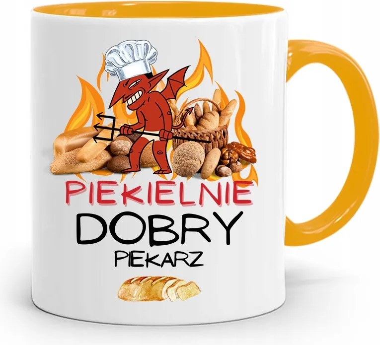 Sárga Bögre Péknek Pokolian Jó Pék, fényképes nyomattal