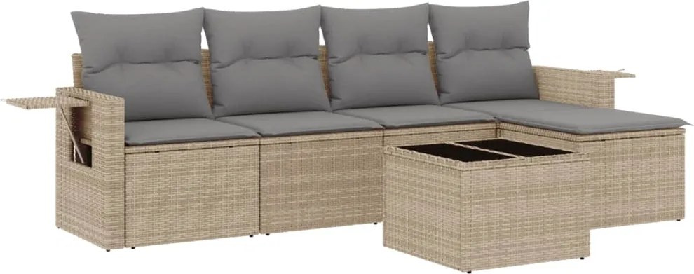 vidaXL 6 részes bézs polyrattan kerti ülőgarnitúra párnával