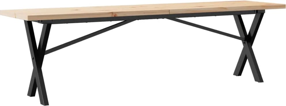 vidaXL tömör fenyőfa és acél X-vázú dohányzóasztal 160x40x45,5 cm