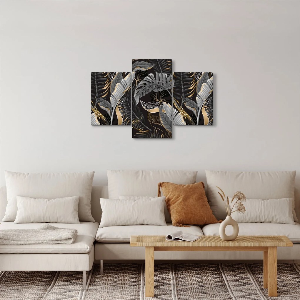 Kép - Trópusi levelek fekete és arany színben (90x60 cm)