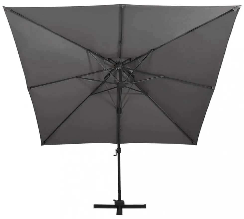 antracitszürke dupla tetejű konzolos napernyő 300 x 300 cm