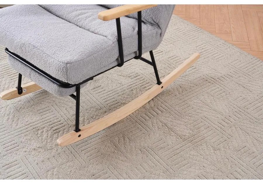 hintaszék fa lábakkal, plüss szövettel, 4 fokozatban állítható háttámlával, szürke