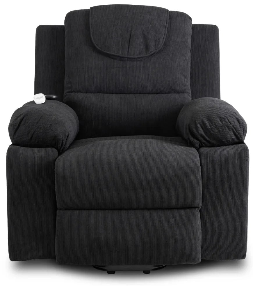 Elektromosan Vezérelhető Masszázsfunkciós Relaxfotel Fekete Színben, Felállást Segítő Funkcióval. FENIX