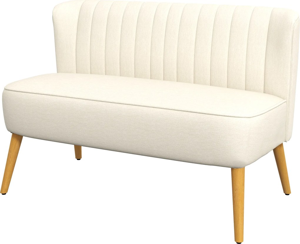 HOMCOM kétszemélyes kanapé, kompakt lenhatású kárpitozás nappaliba, hálószobába — krémszínű (117 x 56,5 x 77 cm) | Aosom
