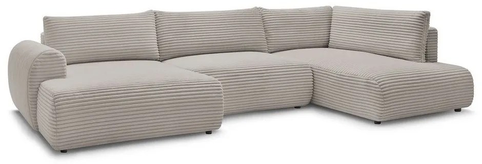 Világosszürkés bézs kordbársony kinyitható sarokkanapé (bal oldali-U alakú) Lucien – Bobochic Paris