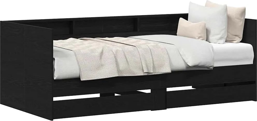 vidaXL Nappaliágy fejtámlával Fekete tölgy 100 x 200 cm Faanyag