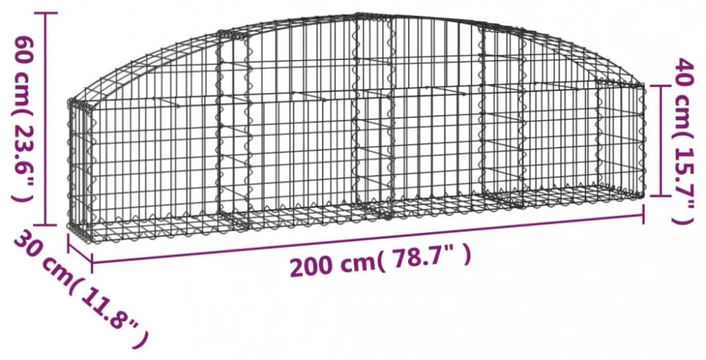 vidaXL íves horganyzott vas gabion kosár 200x30x40/60 cm