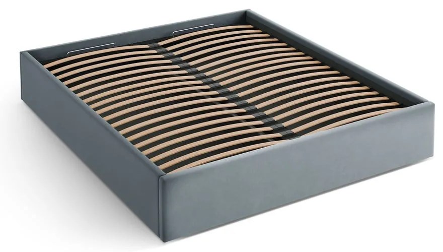 Világoskék kárpitozott ágyneműtartós-ágytámla nélkül franciaágy ágyráccsal 180x200 cm Susan – Micadoni