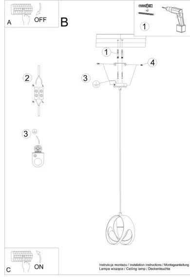 Sollux SL.1087 - Csillár zsinóron TULOS 1xE27/60W/230V fekete