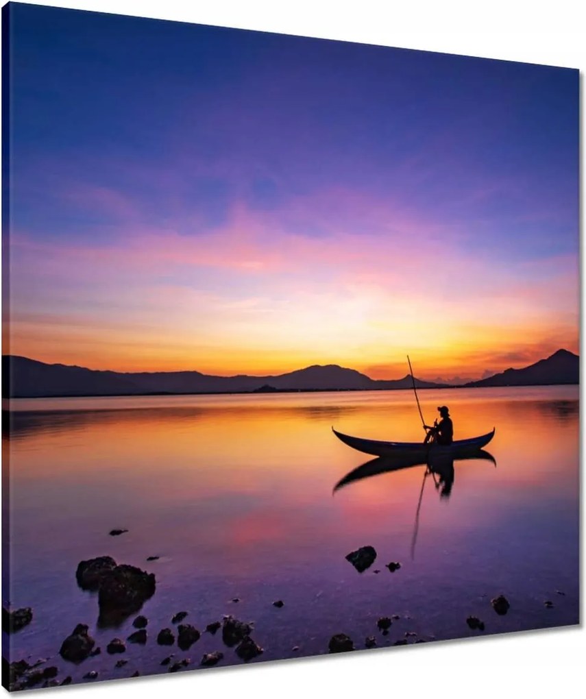 Vászonkép 70x70 Esti horgászat naplementekor