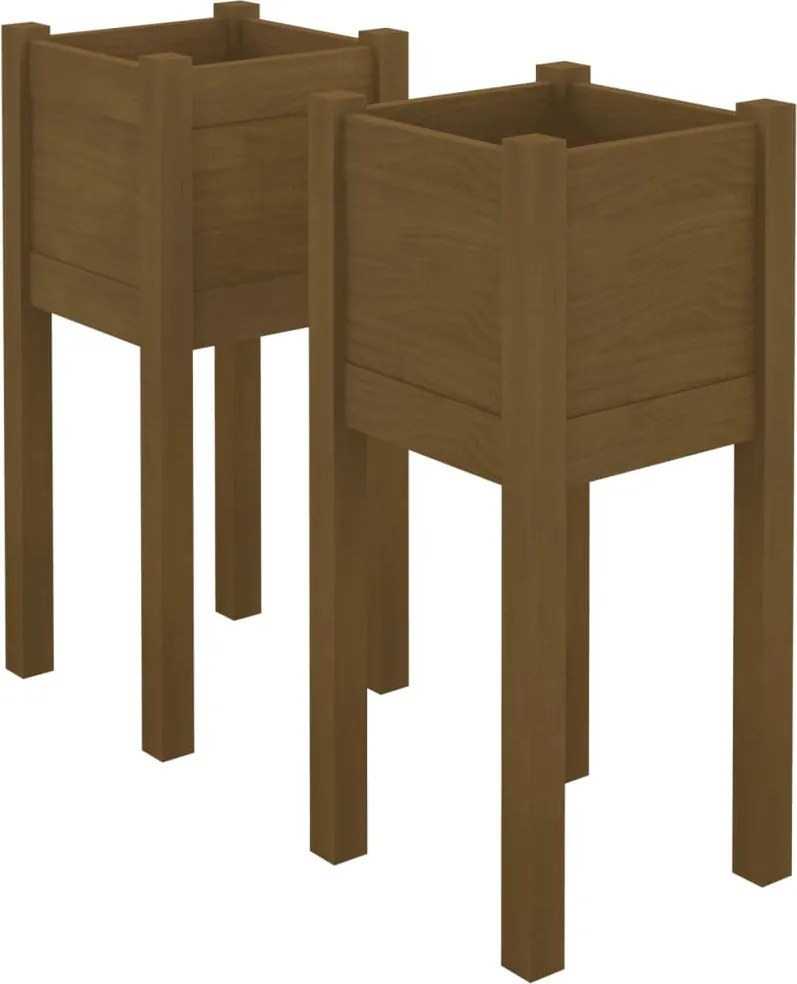 vidaXL 2 db mézbarna tömör fenyőfa kerti virágtartó 31 x 31 x 70 cm