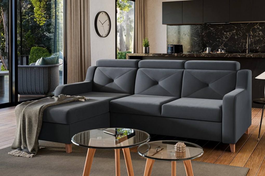 Laksaro balos ágyazható sarokkanapé - szürke Jasmine 96 bársony