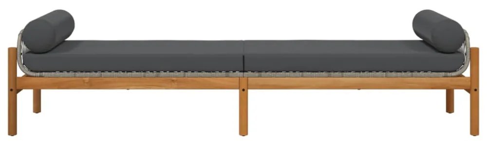 polyrattan akácfa kerti pad szürke párnával