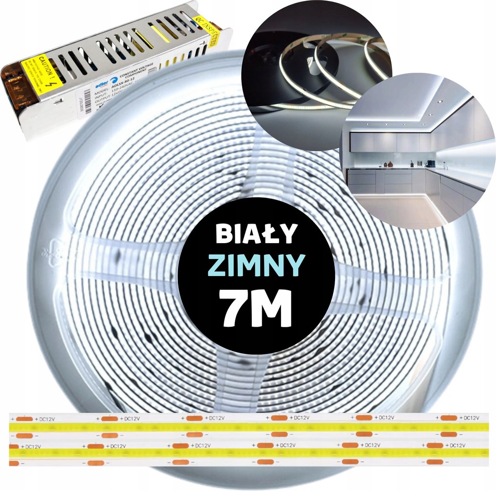 Cob Led szalag folyamatos vonal neon tápegységgel hideg fehér 12V 7M