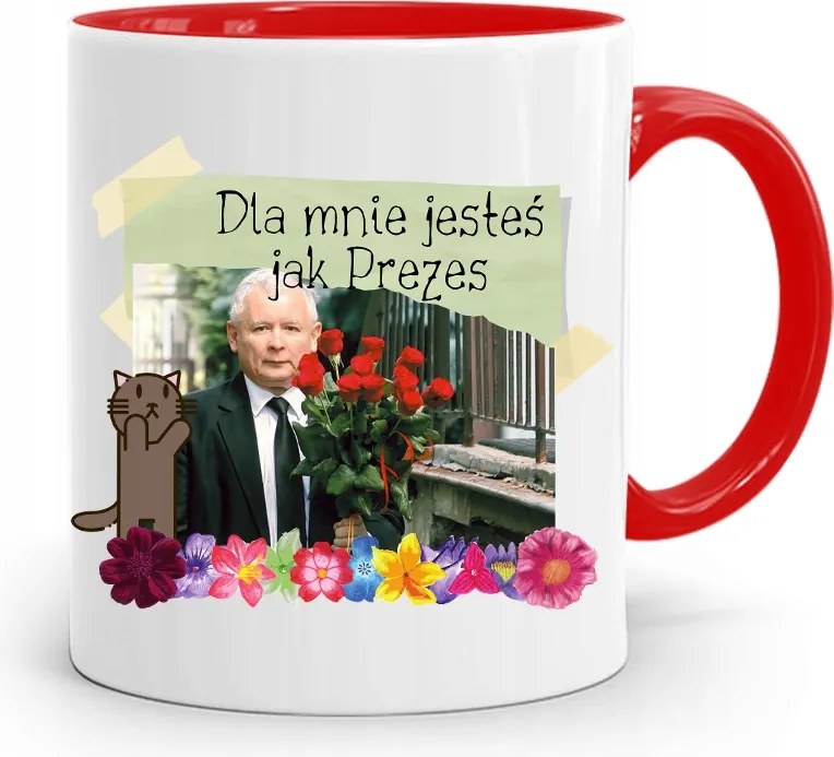 Piros Vicces Bögre Jaroslaw Kaczynski fényképes nyomattal