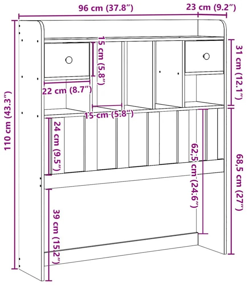 tömör fenyőfa fejtámla tárolóval 90 cm