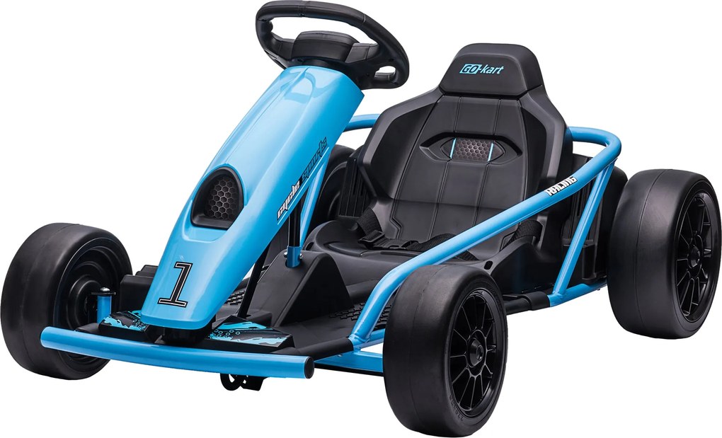 HOMCOM Gyerek Elektromos Go-Kart 12V 6-13km/h Drift Kart Lassan Indul, Zenével, Kürttel és Biztonsági Övvel, Gyermek Jármű 8-12 Éveseknek, Kék | Aosom