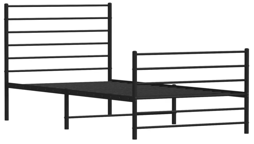 fekete fém ágykeret fej- és lábtámlával 90 x 200 cm
