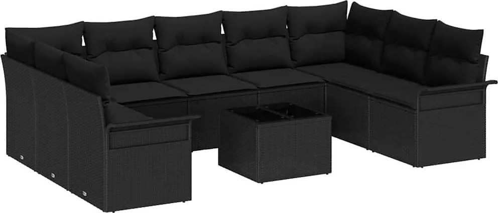 vidaXL Kerti Kanapé Szett párnával 10 pcs Fekete polirattan