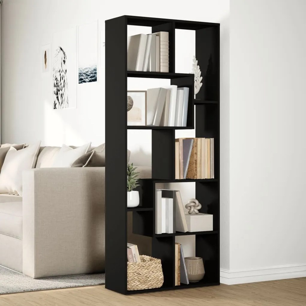 fekete szerelt fa térelválasztó könyvespolc 67 x 25 x 161,5 cm