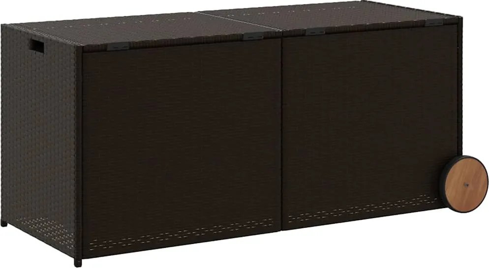 vidaXL barna polyrattan kerti tárolóláda kerekekkel 283 L