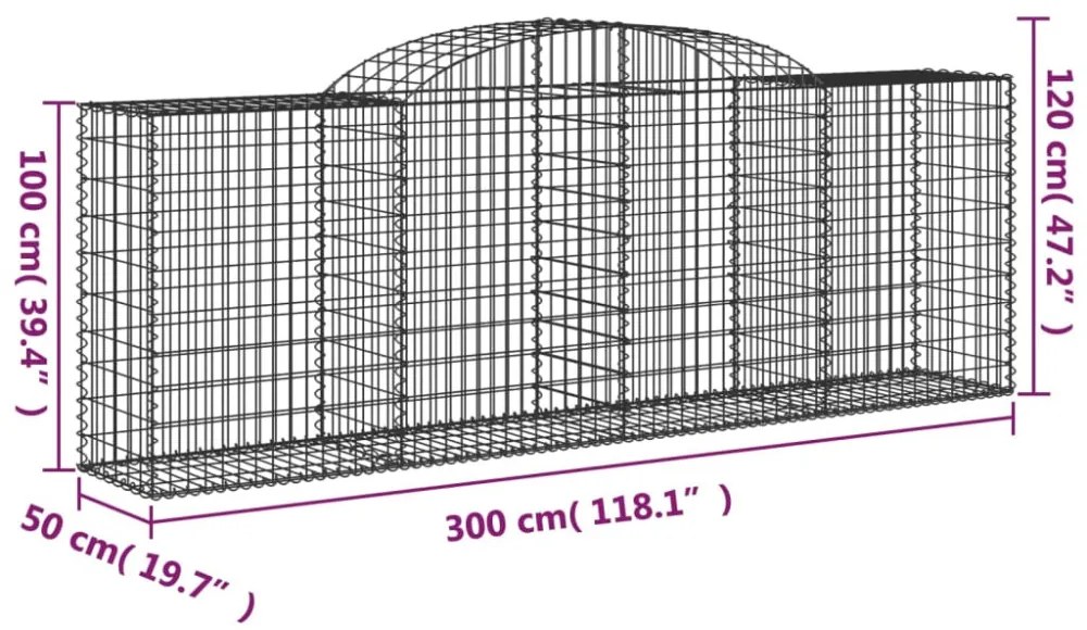 13 db íves horganyzott vas gabion kosár 300 x 50 x 100/120 cm