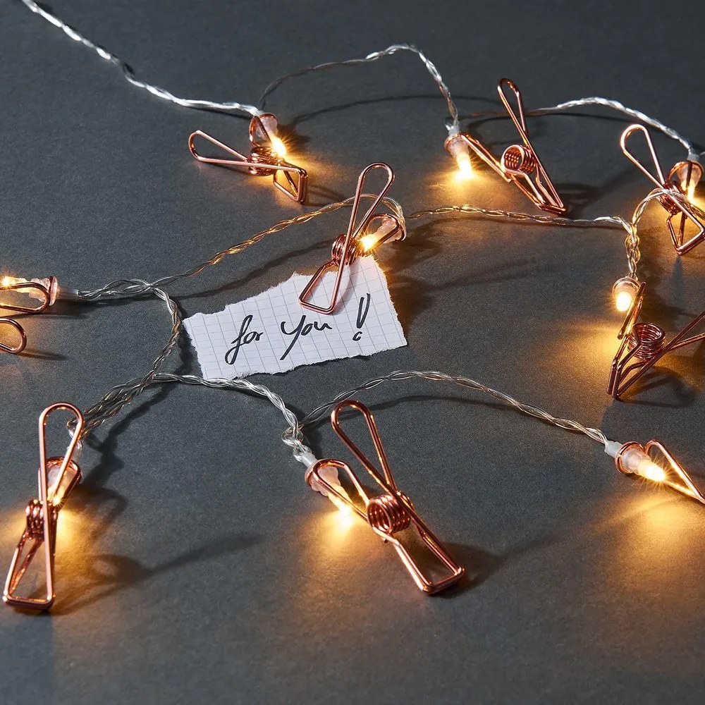 CLIP COUTURE égősor USB kábellel, rozéarany csipeszek 10 LED égő