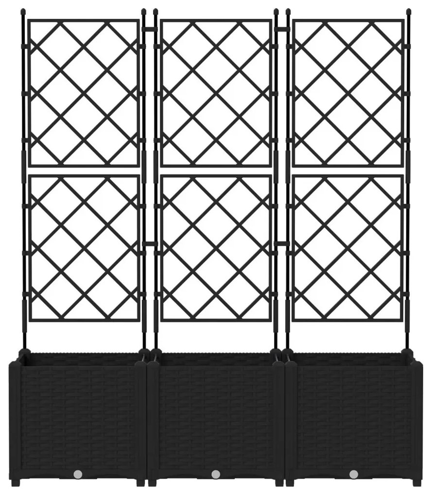 Trellisszel Ellátott Kert Virágcserép 3 db Fekete 120x40x143 cm