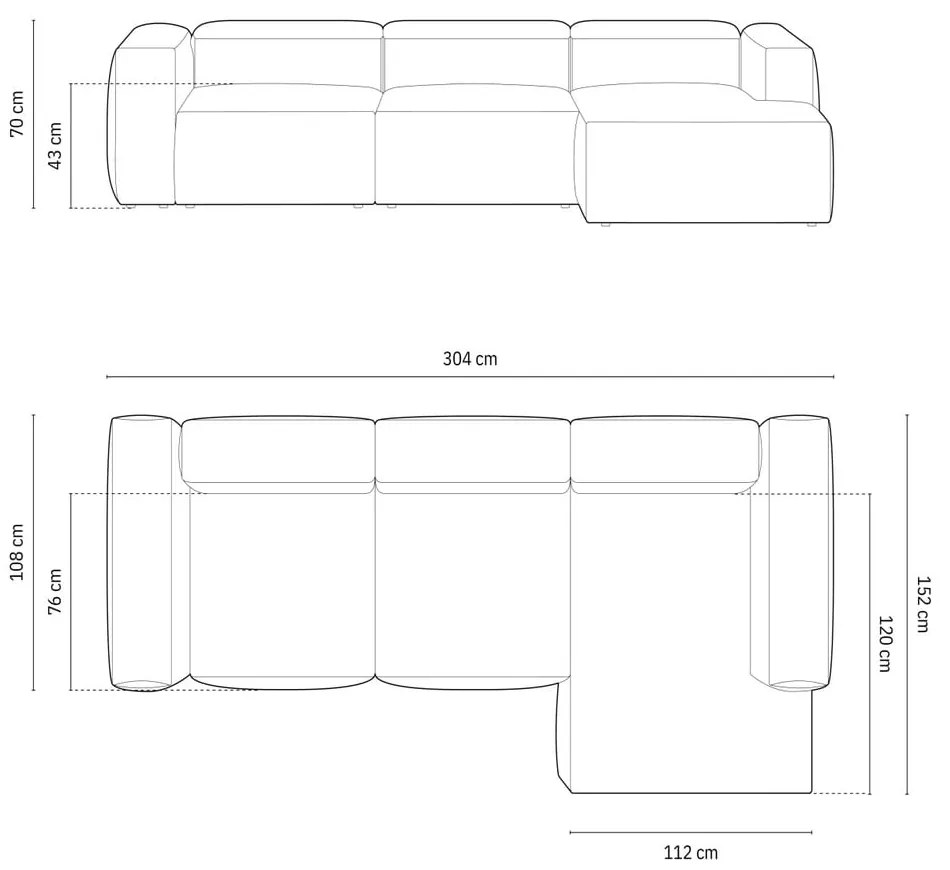 Szürkéskék kordbársony sarokkanapé (jobb oldali-heverő résszel) Bergano – Cosmopolitan Design