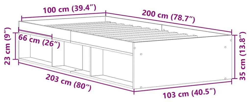 antik fa szerelt fa ágykeret matrac nélkül 100x200 cm