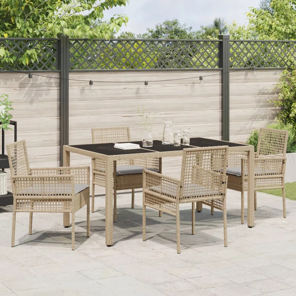 5 Részes Kerti Étkező Szett Párnákkal Bézs Poly Rattan