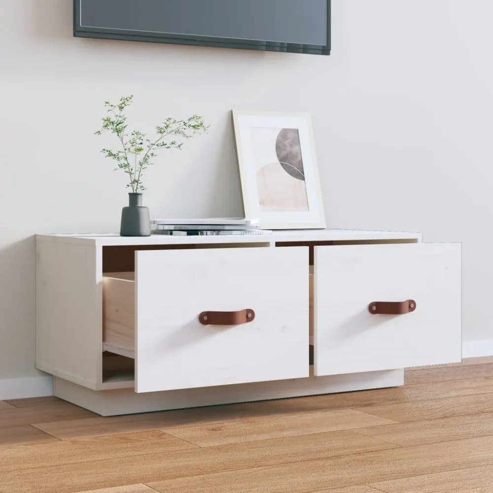 fehér tömör fenyőfa TV-szekrény 80 x 34 x 35 cm