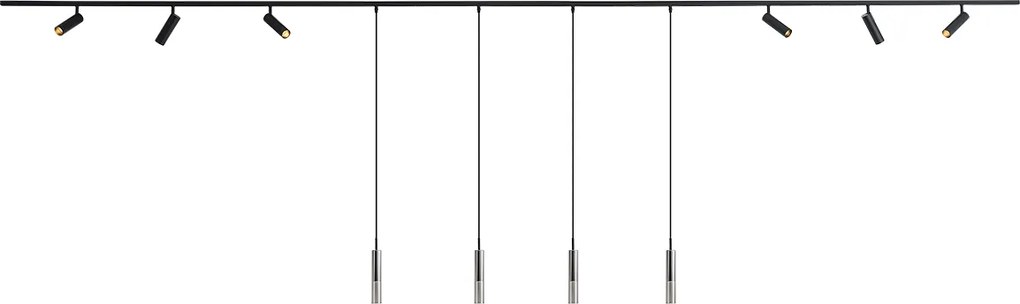 Modern fekete sínrendszer 6 spotlámpával és 4 függőlámpával, 1 fázisú - Slimline Uzzy Loyce