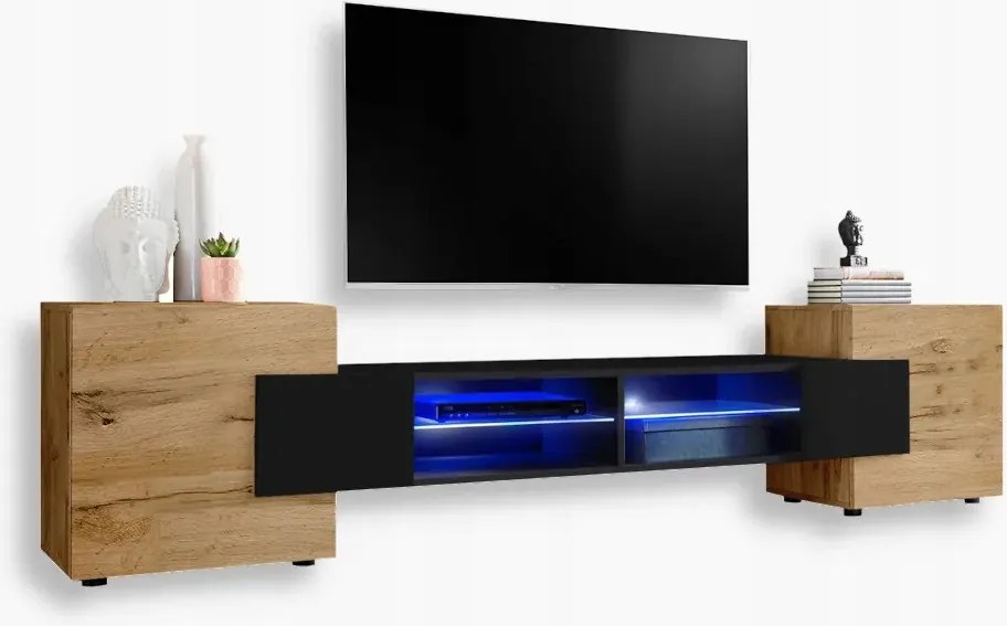 komodee Rtv szekrény Merano Front Mat Üveg Polcok Kék Led