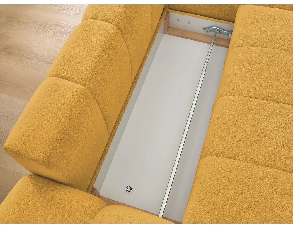 Mustársárga zsenília kinyitható-tárolóhelyes sarokkanapé (jobb oldali-heverő résszel) Everest – Bobochic Paris