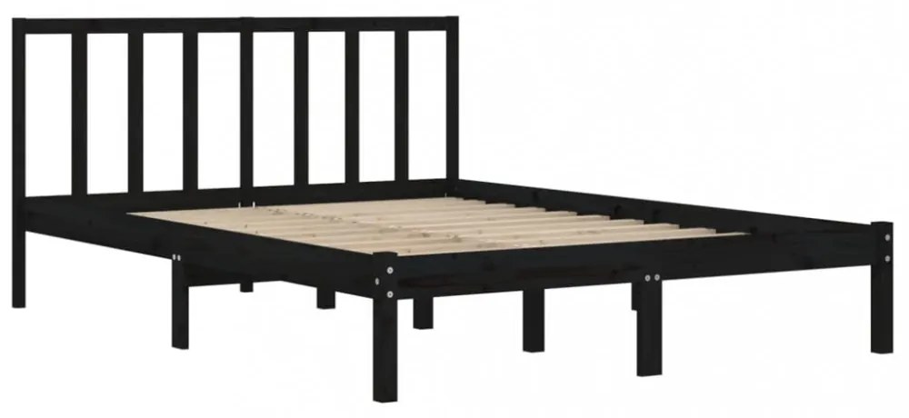 King Size fekete tömör fenyőfa ágykeret 150 x 200 cm