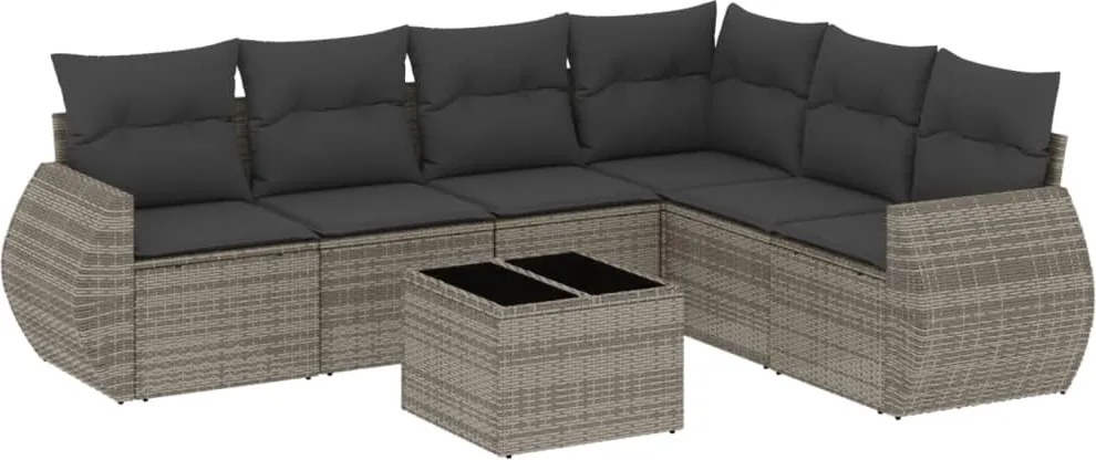 vidaXL 7 részes szürke polyrattan kerti ülőgarnitúra párnákkal