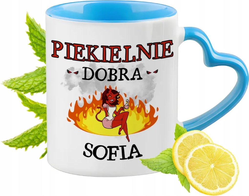 Szófia számára Kék Bögre Szív Alakú Füllel Ajándék Nyomtatott