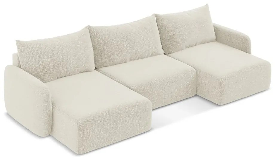 Krémszínű kinyitható-tárolóhelyes sarokkanapé Kalena – Makamii