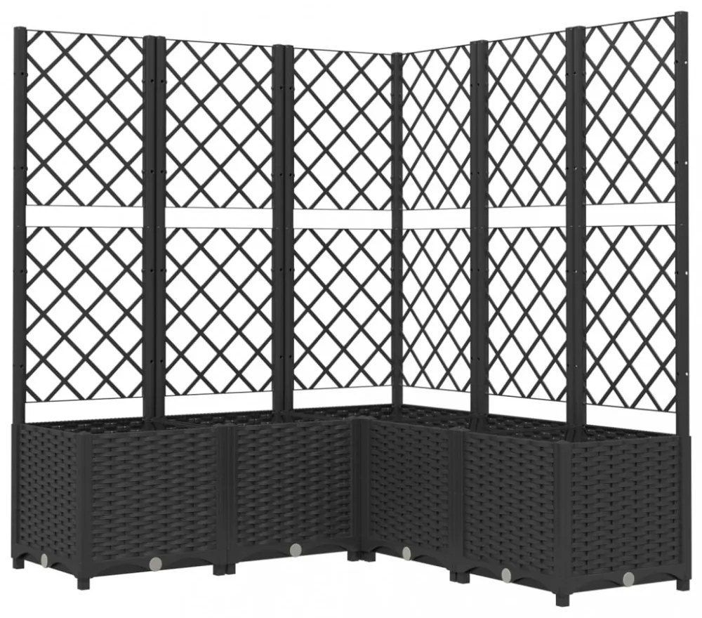 fekete polipropilén rácsos kerti ültetőláda 120 x 120 x 136 cm