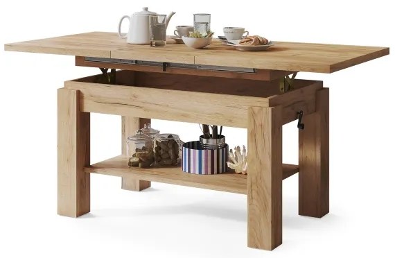 ADONIS bővíthető dohányzó-/étkezőasztal polccal, Craft tölgy