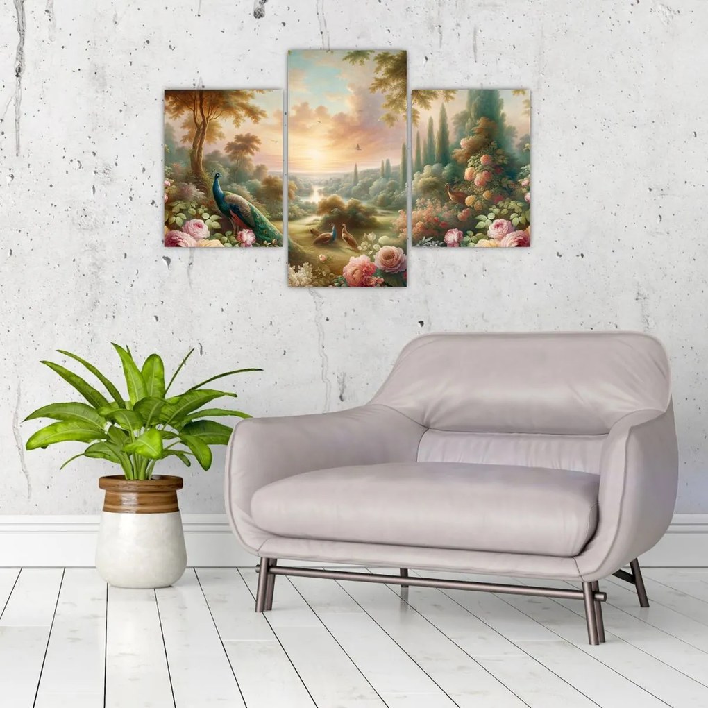 Kép - Pávák a kertben (90x60 cm)