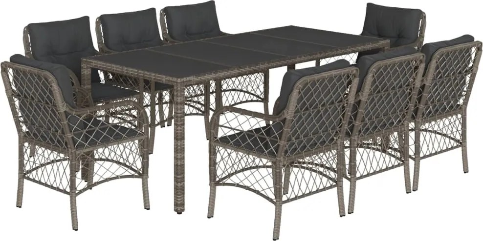 vidaXL 9 részes szürke polyrattan kerti étkezőgarnitúra párnával