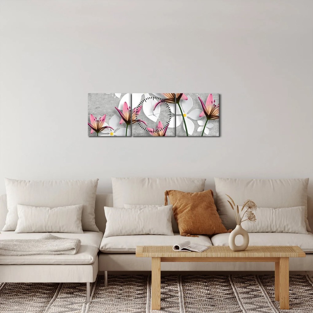 Virágos absztrakció képe (órával) (90x30 cm)