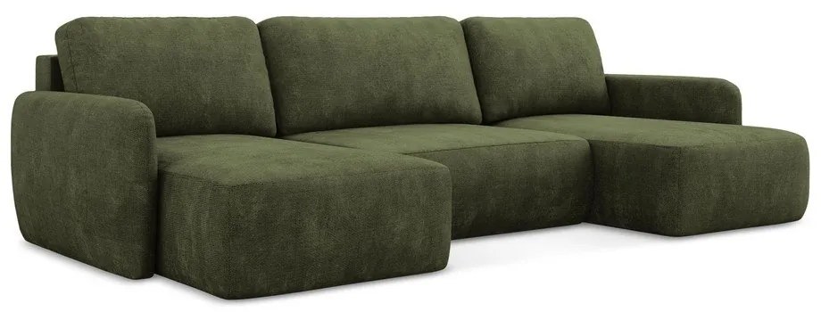 Zöld zsenília kinyitható-tárolóhelyes sarokkanapé (U alakú) Lilo – Makamii