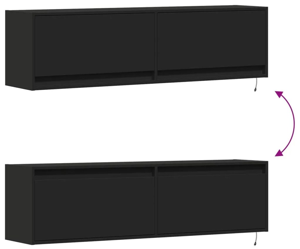 fekete fali TV-szekrény LED-világítással 140 x 31 x 38 cm