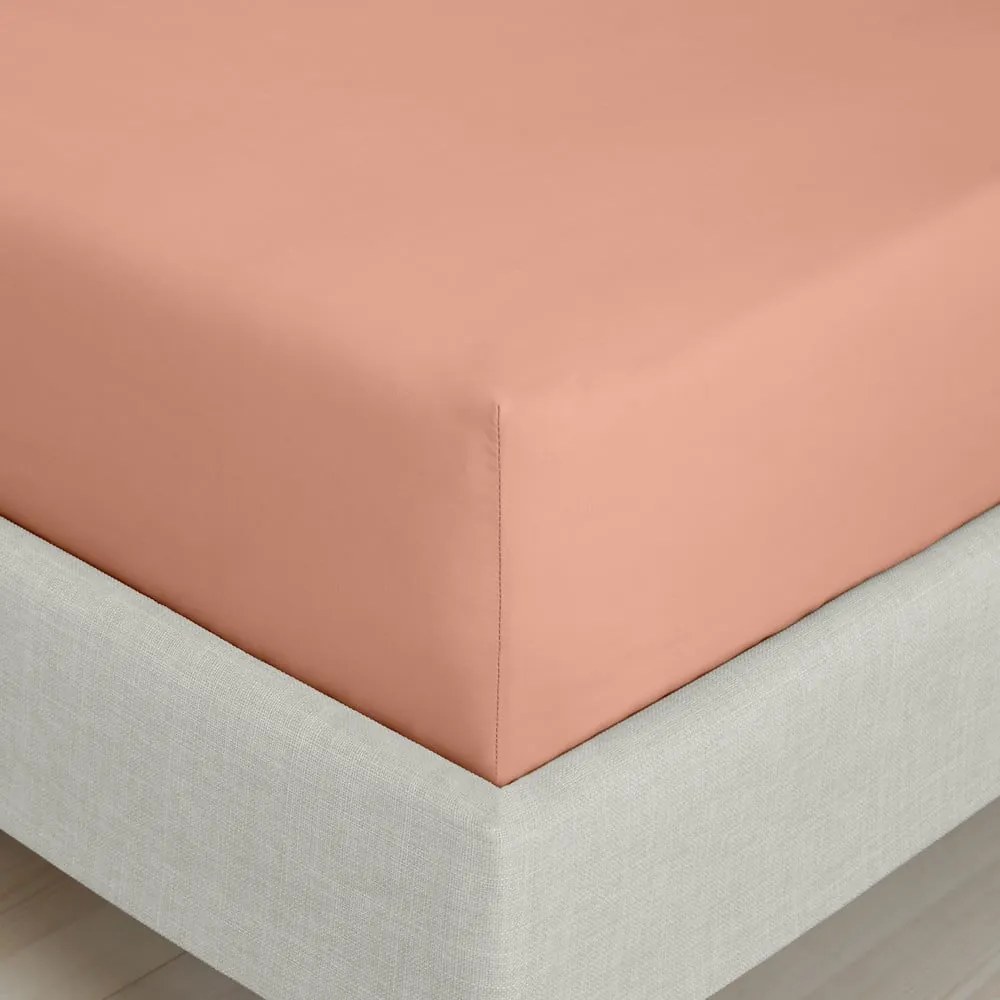 Terrakotta színű gumis pamut-perkál lepedő 90x190 cm Cotton Percale – Bianca