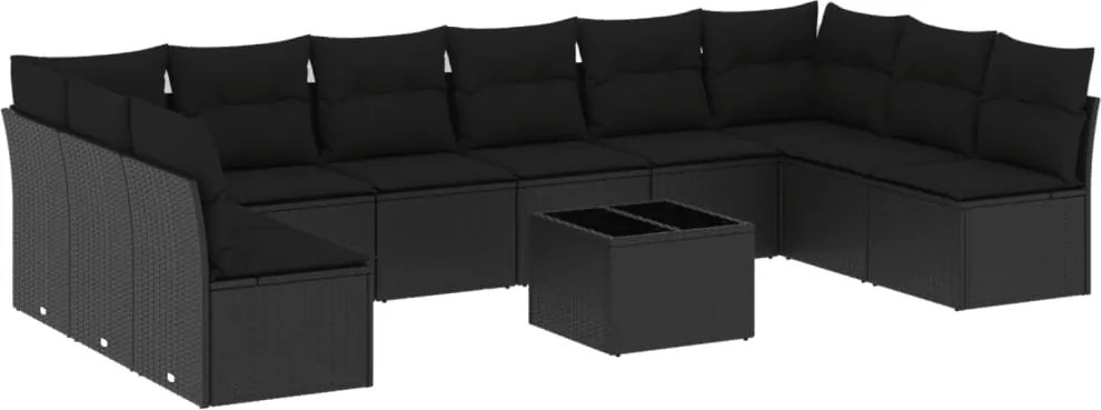 vidaXL 11 részes fekete polyrattan kerti ülőgarnitúra párnákkal