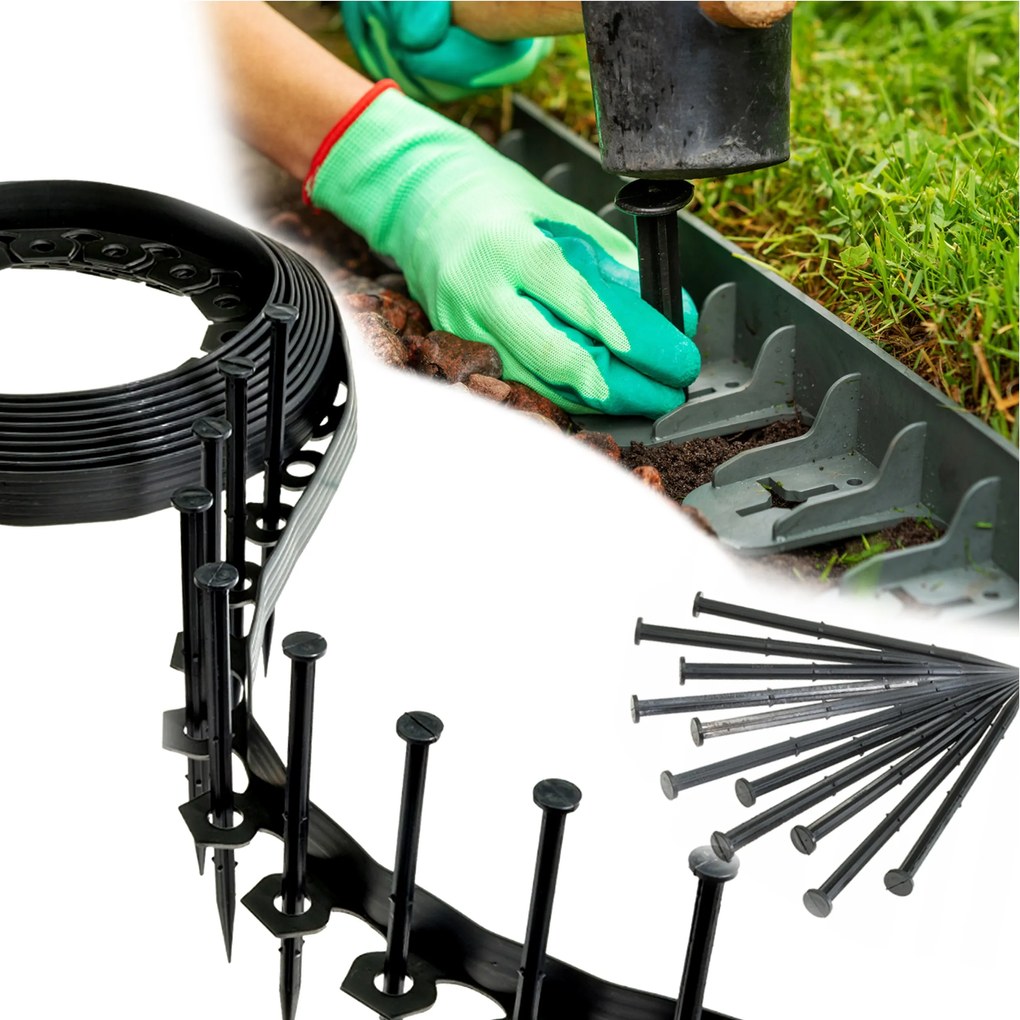 Gyepszegély 5 CM 20 mb. Kerti Rózsafa Fekete Műanyag